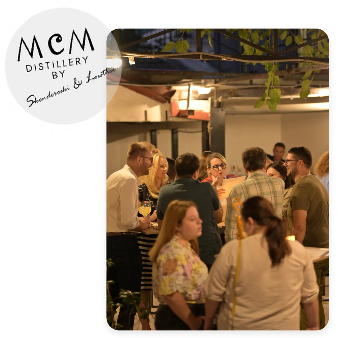Guests gathered for a tasting at the MCM Distillery in Skopje